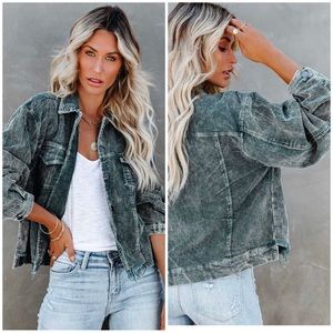 PADDINGTON DISTRESSED COTTON CORDUROY JACKET - HUNTER GREEN